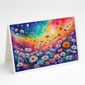 Asters in Color Greeting Cards Pack of 8 Blank Cards with Envelopes Whimsical A7 Size 5x7 Blank Note Cards