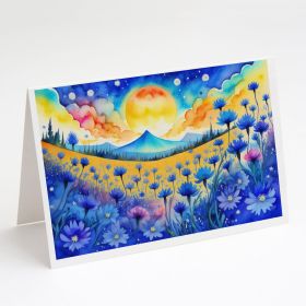 Blue Cornflowers in Color Greeting Cards Pack of 8 Blank Cards with Envelopes Whimsical A7 Size 5x7 Blank Note Cards