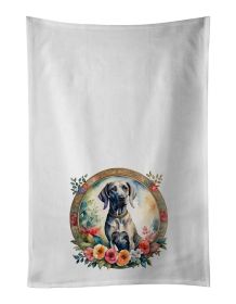 Weimaraner and Flowers Kitchen Towel Set of 2 White Dish Towels Decorative Bathroom Hand towel for Hand, Face, Hair, Yoga, Tea, Dishcloth, 19 X 2