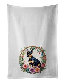 Miniature Pinscher and Flowers Kitchen Towel Set of 2 White Dish Towels Decorative Bathroom Hand towel for Hand, Face, Hair, Yoga, Tea, Dishcloth