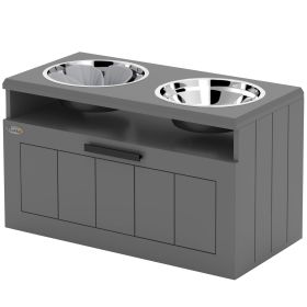 Elevated Dog Bowls, Large Breed Raised Dogs Bowl Stand with 2 Stainless Steel Bowls, Storage Drawer and Slow Feeder Mat