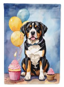 Greater Swiss Mountain Dog Happy Birthday House Flag Large Porch Sleeve Pole Decorative Outside Yard Banner Artwork Wall Hanging, Polyester