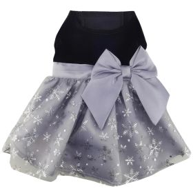 Holiday Dog Harness Dress (Color: Black Velvet with Gray Snowflake Skirt, size: X-Small)