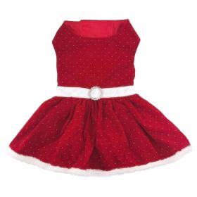 Holiday Dog Harness Dress (Color: Red Velvet Sparkle, size: X-Large)