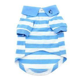 Striped Dog Polo (Color: Blue Niagara and White, size: 3X-Large)