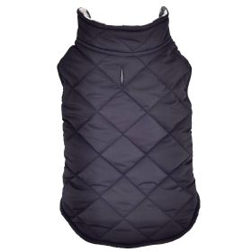 Reversible Fleece Lined Puffer Dog Coat (Color: Black and White Plaid, size: large)