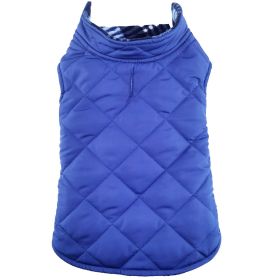 Reversible Fleece Lined Puffer Dog Coat (Color: Blue Plaid, size: large)