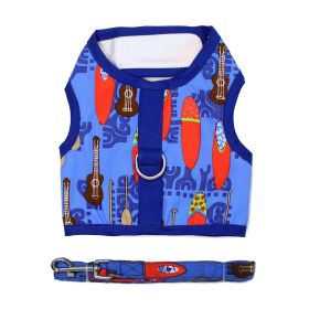 Fabric Dog Harness with Leash (Color: Ukuleles and Surfboards, size: small)